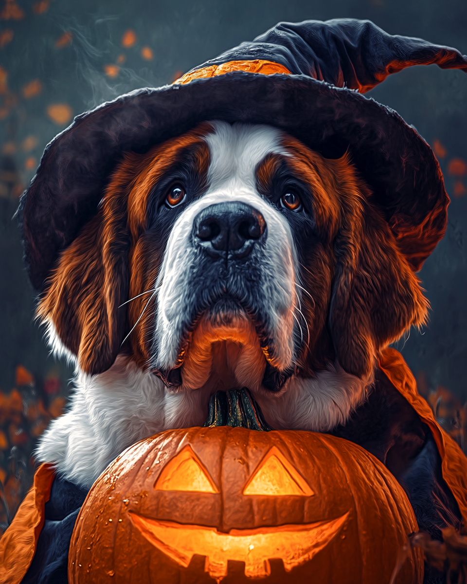 Halloween Witch Saint Bernard