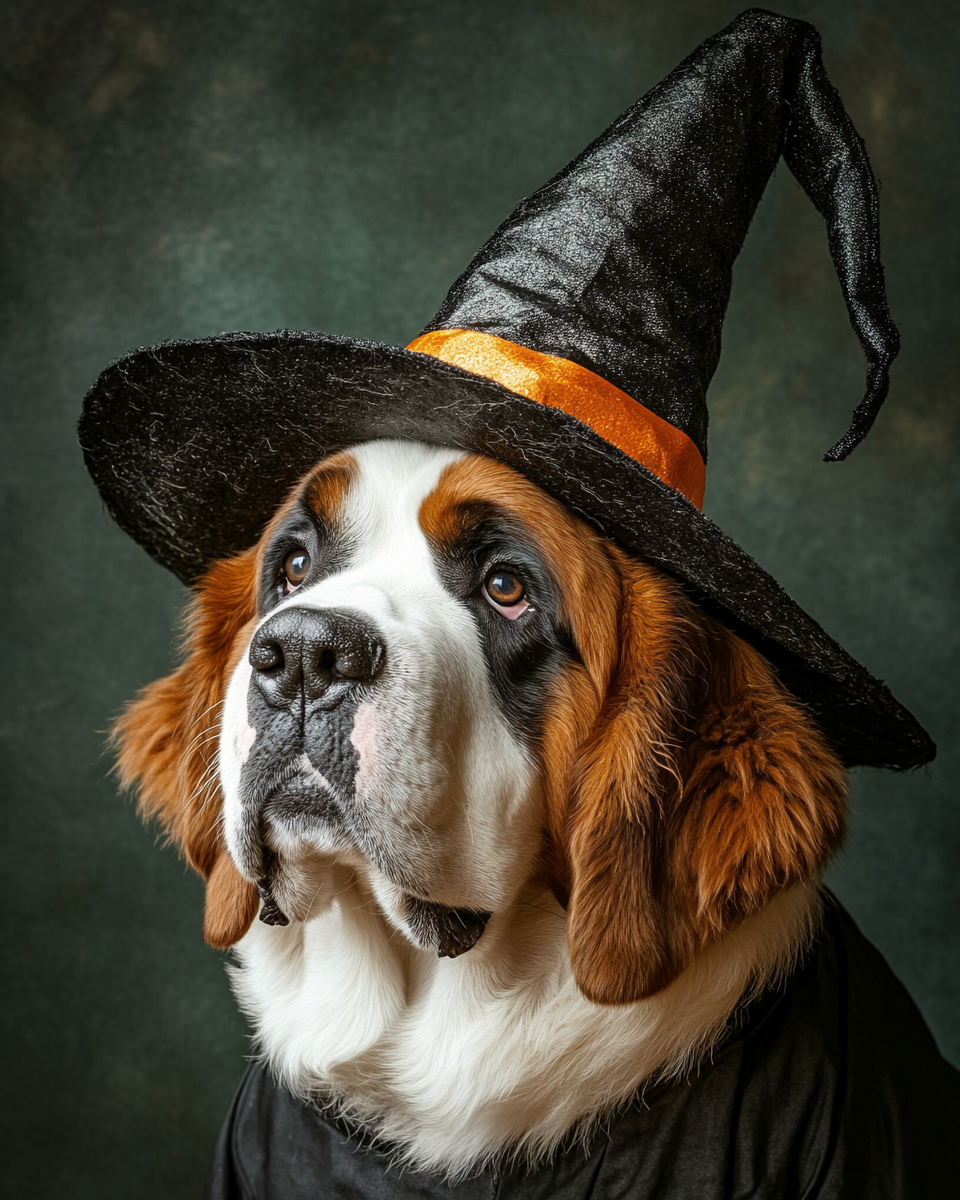 Halloween Witch Saint Bernard