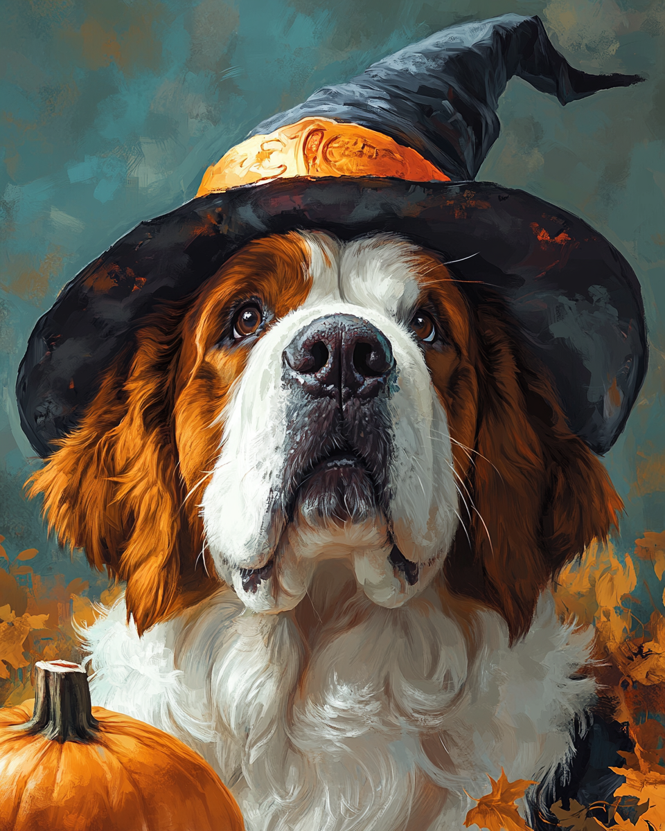 Halloween Witch Saint Bernard