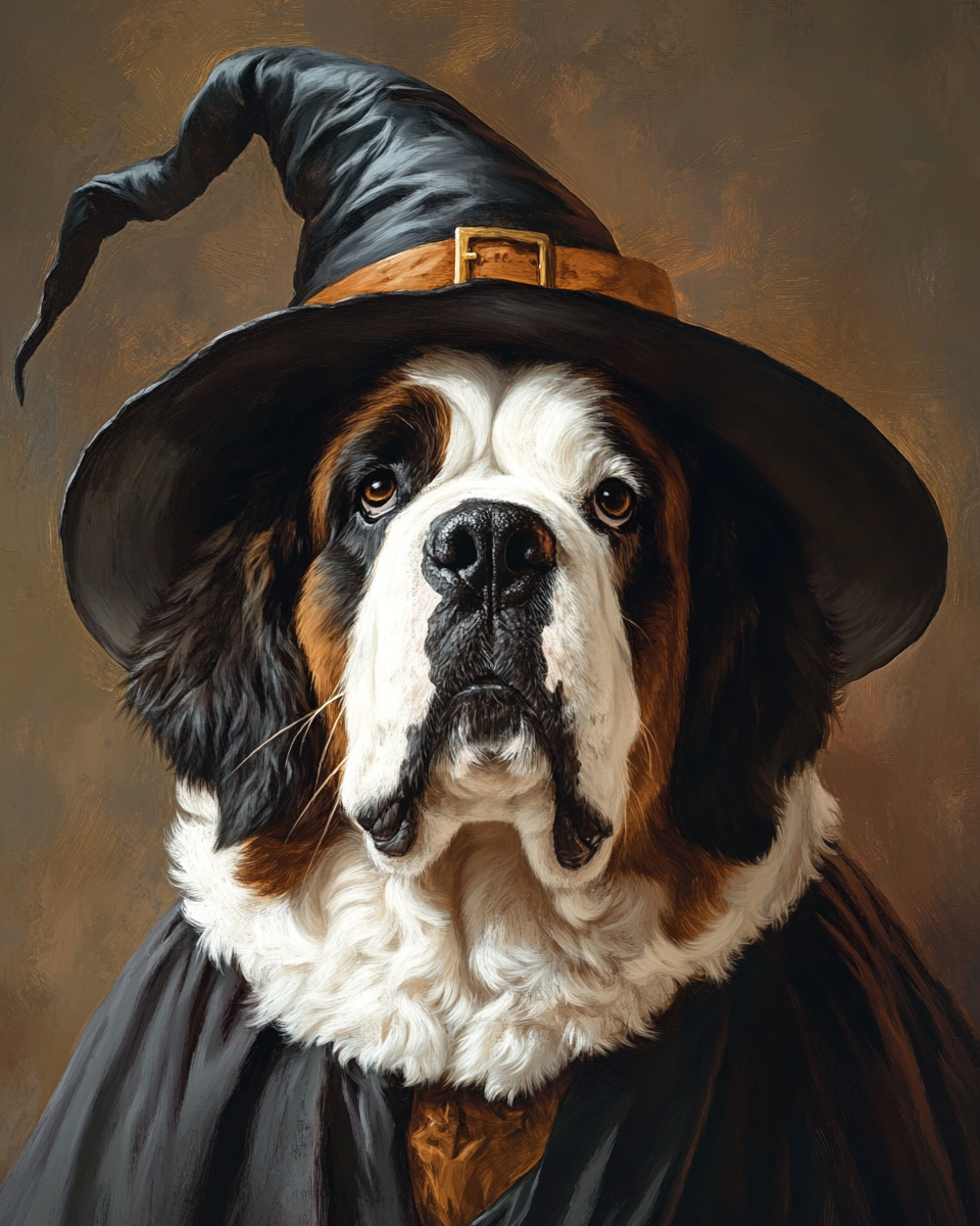 Halloween Witch Saint Bernard